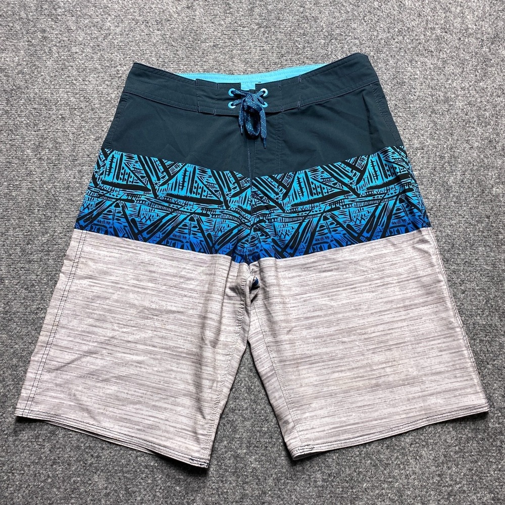 Burnside Board Shorts Mens 28 Blue Grey Tribal Geometric Print Swim Trunks